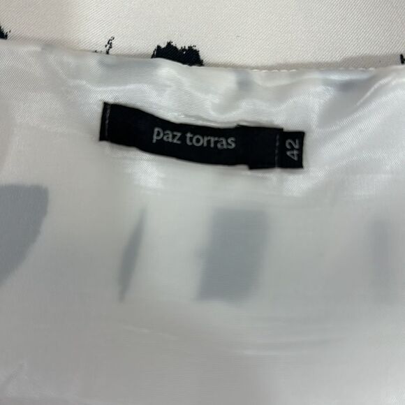 Paz Torraz Black And White Party Cocktail Sleeveless Fringe Midi Dress Size M - Picture 5 of 9